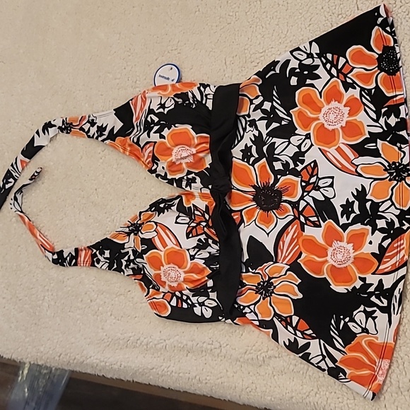 Swimsuits For All Other - 0022. NWTs ~ Coral ~ White ~ Black ~ Halter Swim w/Adjustable Ties ~ Size: 16 ~